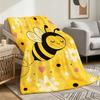 Comfortable Blanket with Cute Cartoon Bee And Daisy Patterns, Yellow Background, Suitable for Bedroom, Sofa, Bed, Travel, Campin