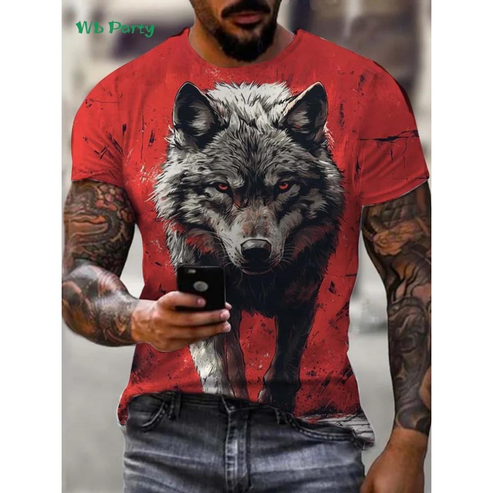 Vintage Wolf Grafik T-Shirt Herren Sommer Outdoor Herren Kurzarm T-Shirt Übergroßes Herren T-Shirt Mode Rundhals Herrenbekleidung