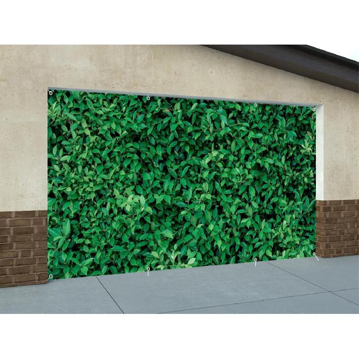Leowefowa 16x7ft Green Leaves Garage Door Cover Grass Backdrop Greenery Circle Backdrop Stand Yard Garage Background Decoration Cover Outdoor