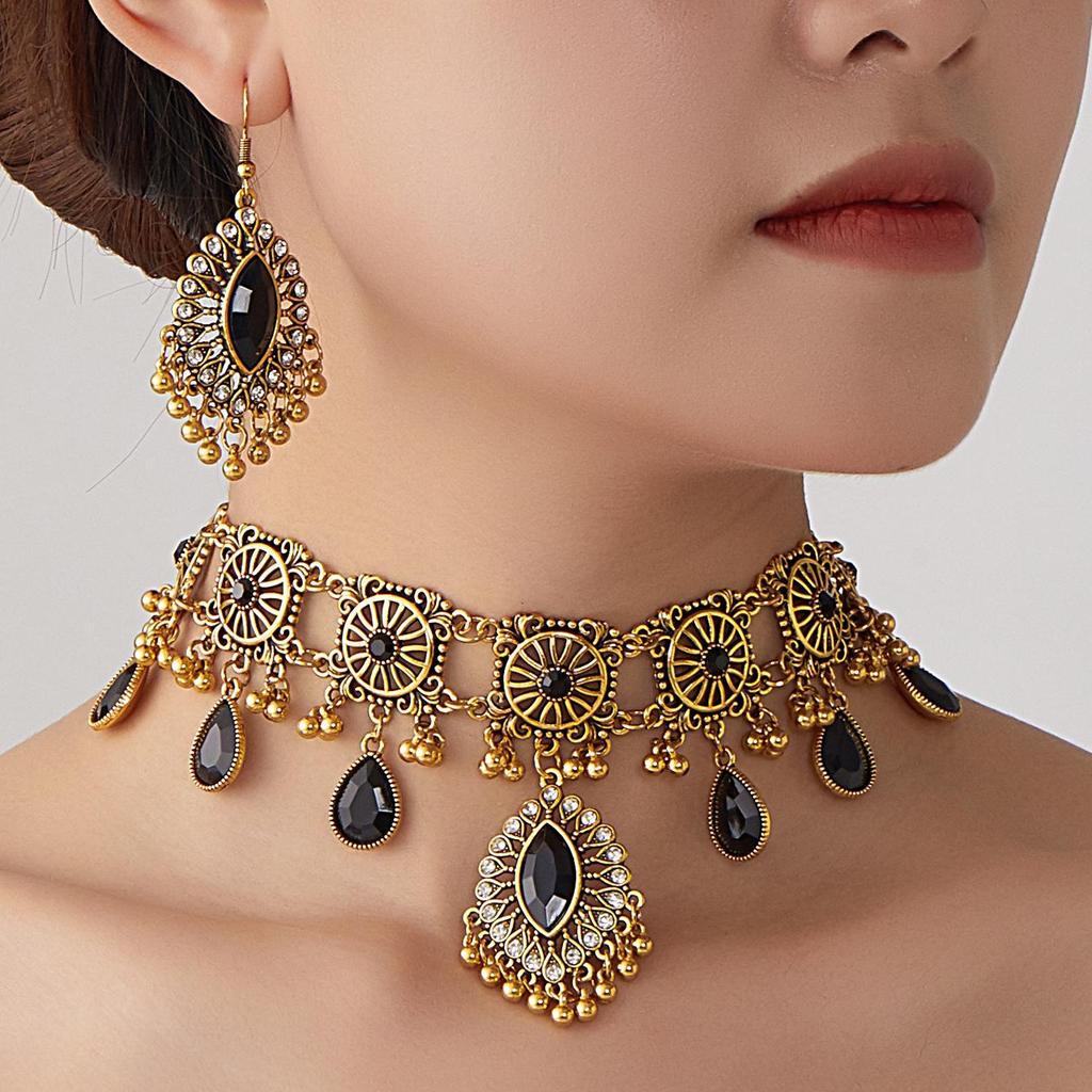 Indian Ethnic Style Gemstone Beaded Jewelry Set - Necklace & Earrings
