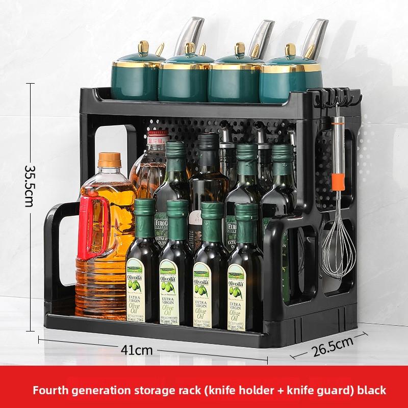 Kitchen Shelf Two-layer Seasoning Rack Knife Holder Cutting Board Rack Countertop Multifunctional Multi-layer Storage No Punching Seasoning Rack