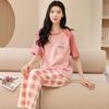 2024 Women's Summer Pajama Set: Pure Cotton, Short Sleeve, Long Pants - Lightweight and Casual for Indoors or Outdoors