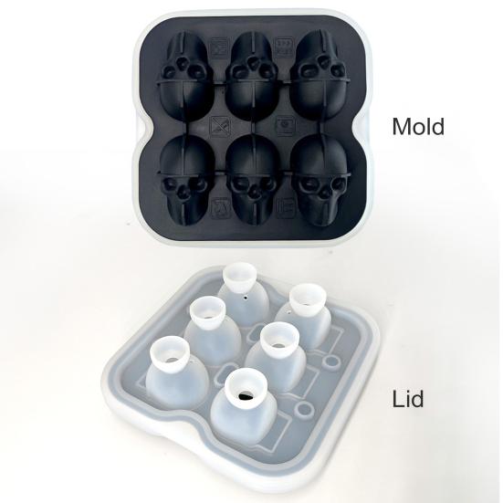 Skull Ice Cube Mold 6-Cavity Silicone Ice Tray for Whiskey Cocktails Food-Grade Flexible Ice Maker for Halloween Parties