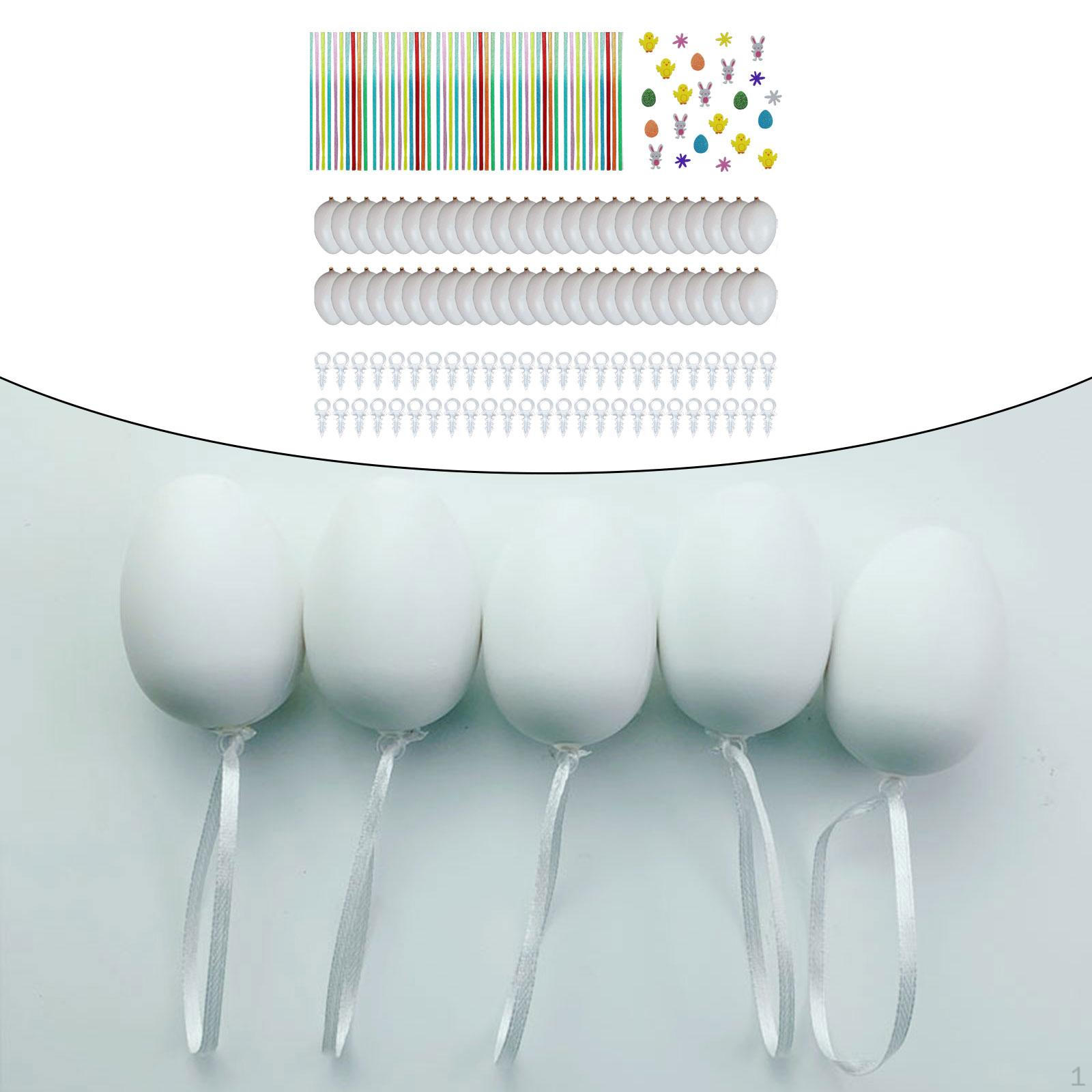 50 Штук Белых Пасхальных Яиц Набор для Декорирования Раскрашиваемые Креативные Наполнители для Корзины для Детей White with Stickers