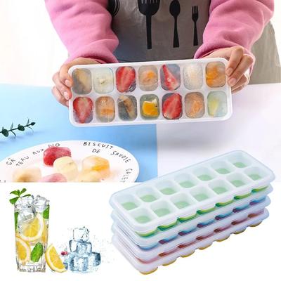 Easy-Release Silicone & Flexible 14-Ice Cube Trays with Spill-Resistant Removable BPA Free Durable and Dishwasher Safe Lid