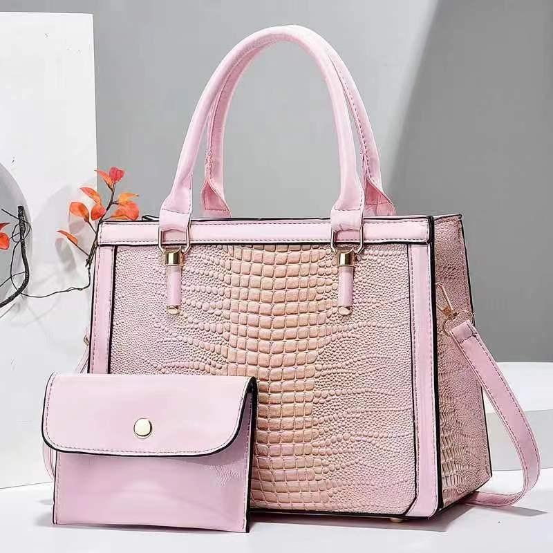Stylish Two Piece Crocodile Pattern Mom Bag Chic Fashionable Shoulder Tote Bag In Black And Burgundy
