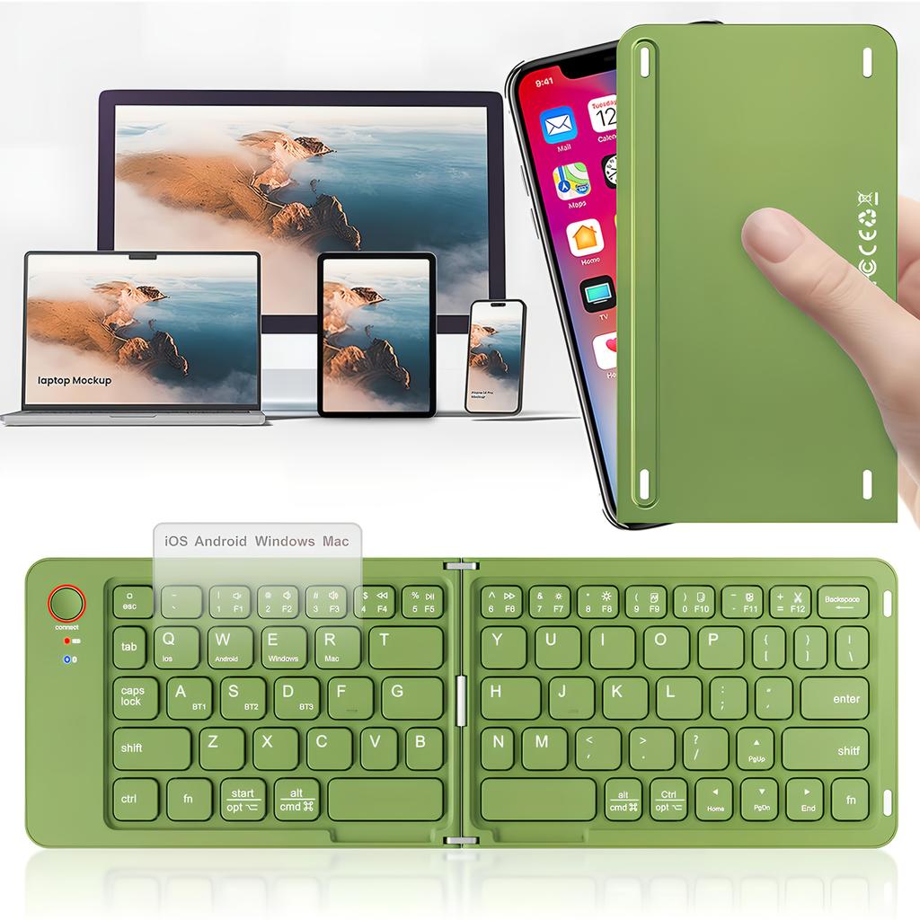 Foldable Wireless Keyboard, Portable Wireless Double-Fold Design,Travel BT Keyboard,Ultra-Lightweight and Portable,Rechargeable Pocket-Sized Foldable