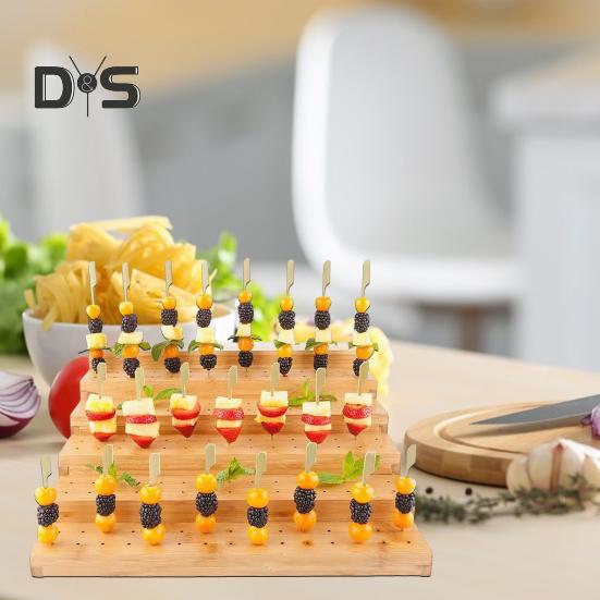 Soporte Exhibidor para Brochetas de Bambú Diseño de 180 Agujeros 6 Capas Ecológico Fácil Montaje Soporte para Brochetas de Aperitivo Comida
