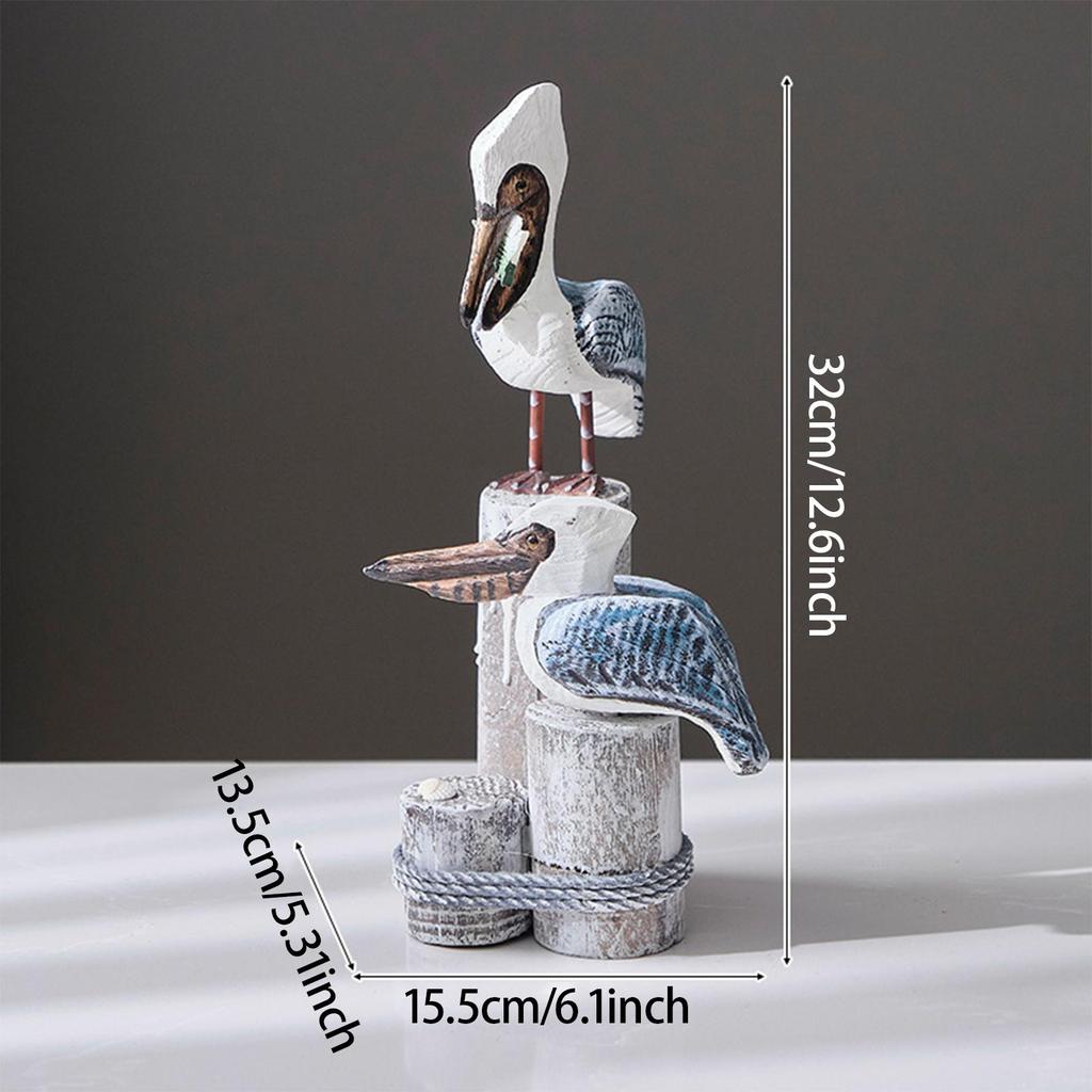Nautical Statue Animal Figurine Wood Sculpture Bird Decor Ornament for Cabinet Bedroom Living Room Office Desktop