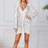Women's Fashion Party Solid Color V-neck Long Sleeved Slim Fit Sequin Pleated Ribbon Wrapped Hip Dress Evening Dress