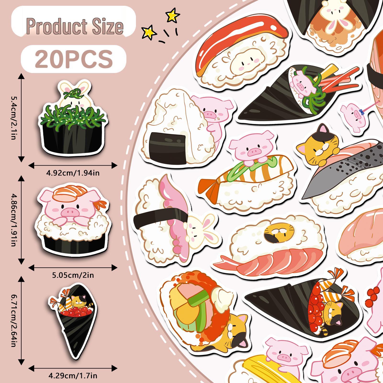 20pcs Japanese Sushi Cartoon Refrigerator Magnets - Waterproof, Soft, DIY Magnetic Decorations