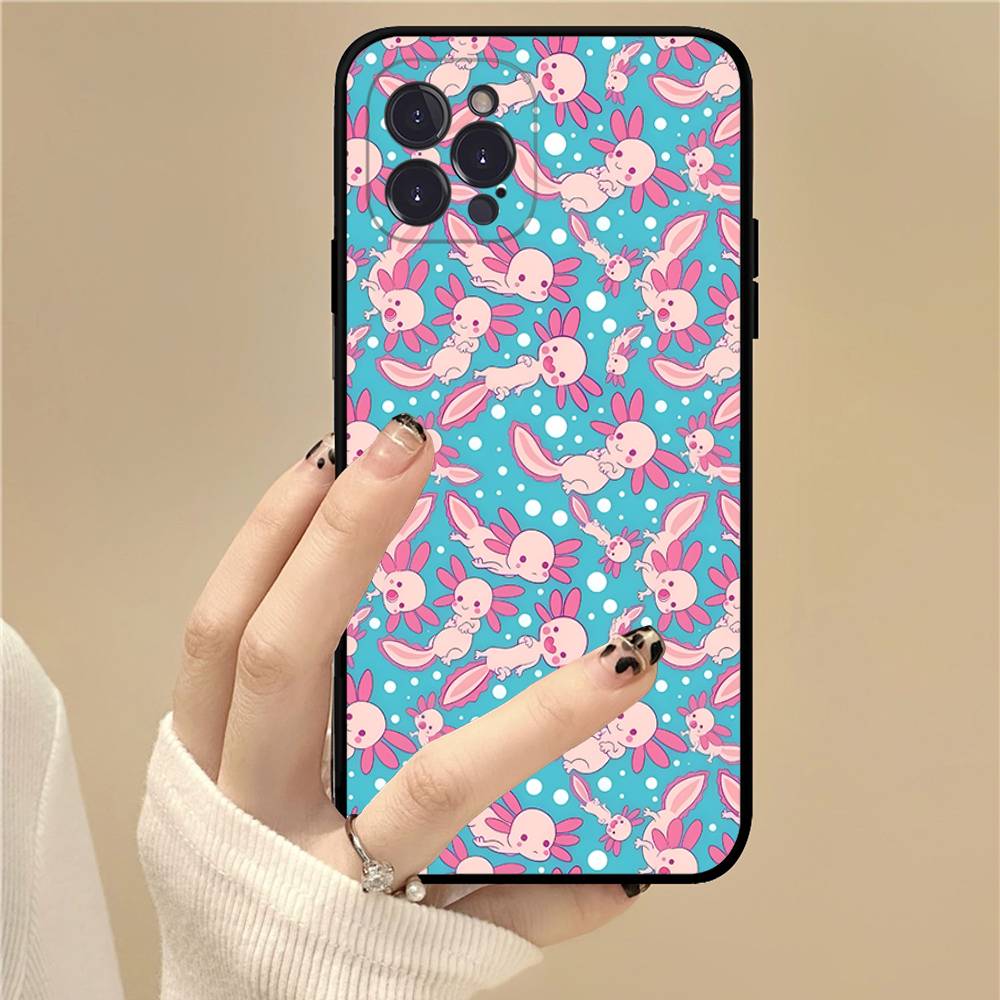 

Cartoon Axolotl Cute Phone Case For Iphone 17 16 15 14 13 12 11 Pro Max Plus Black Shell Cover Case iPhone 16