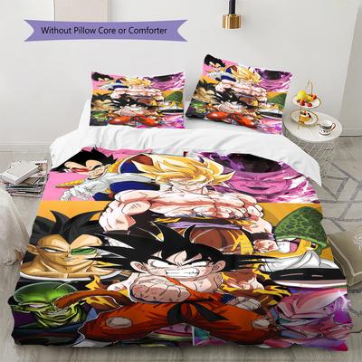 Pościel z wzorem DRAGON BALL, Zestaw kołdry Poszewka na kołdrę Poszewka na poduszkę Domowy Prezent Urodzinowy (1 * poszwa na kołdrę + 2 * poszewki na poduszki, bez rdzenia)