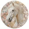 White Horse Floral Round Rug Flannel Printed Carpet Artistic Theme Home Decor Cozy Soft Floor Mat Living Room Indoor Use