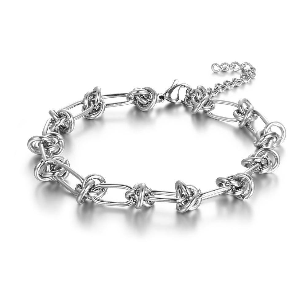 Fashion Stainless Steel Knotted Chain Bracelet Statement Jewelry for Women Men Hip Hop Twisted Link Bracelets Length Customized 21cm серебряный