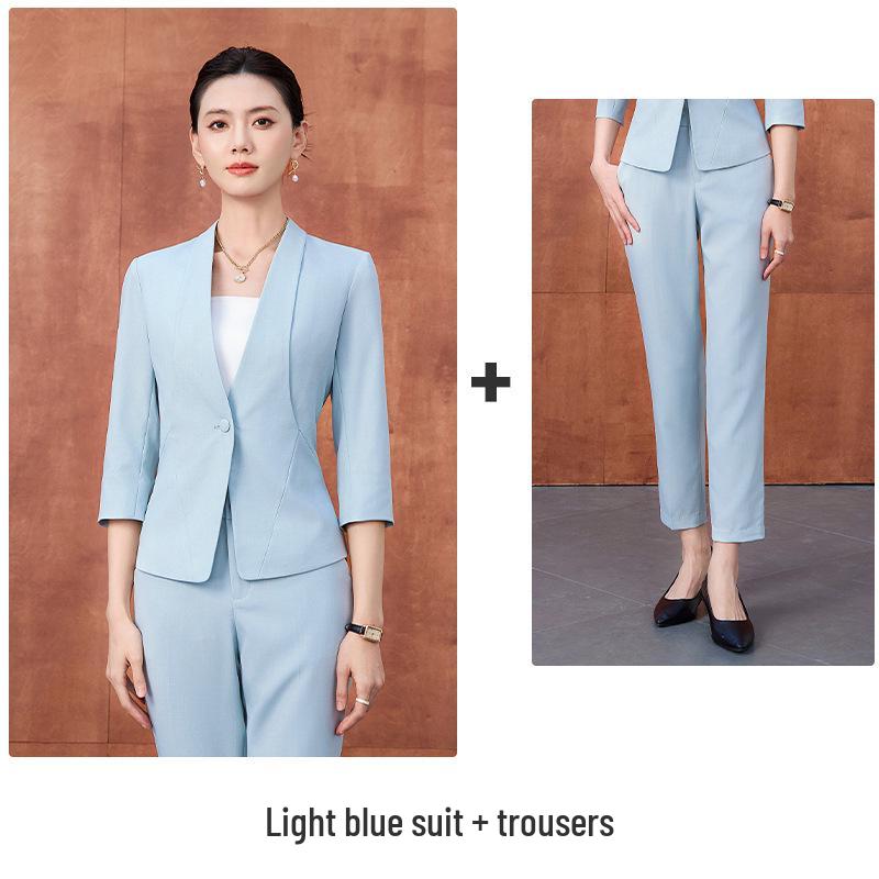 2026 Women's Professional Suit Set with Seven-Sleeve Jacket & Skirt for Beauty Salon