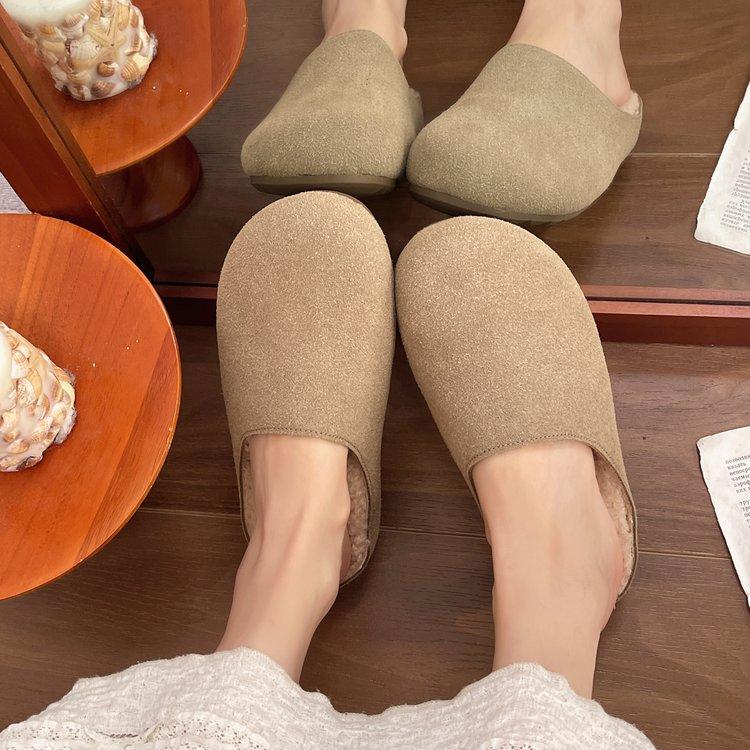 [Youshilai] Round Head Retro Simple One-pedal Women's Winter 2025 New Muffin Casual Versatile Cotton Mop