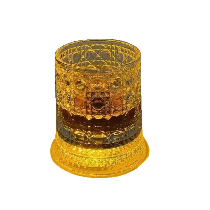 Elegant Snowflake Relief Liquor Glasses with Rotating Base & Luminous Coasters - Set of 4