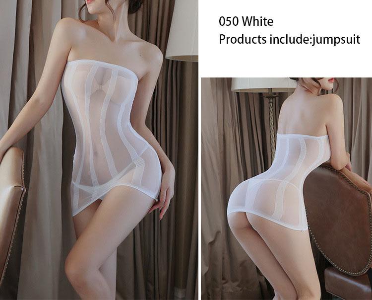 Transparent Seductive Sexy One-piece Mesh Dress Silk Stockings Pajamas Open File Sexy Underwear Woman