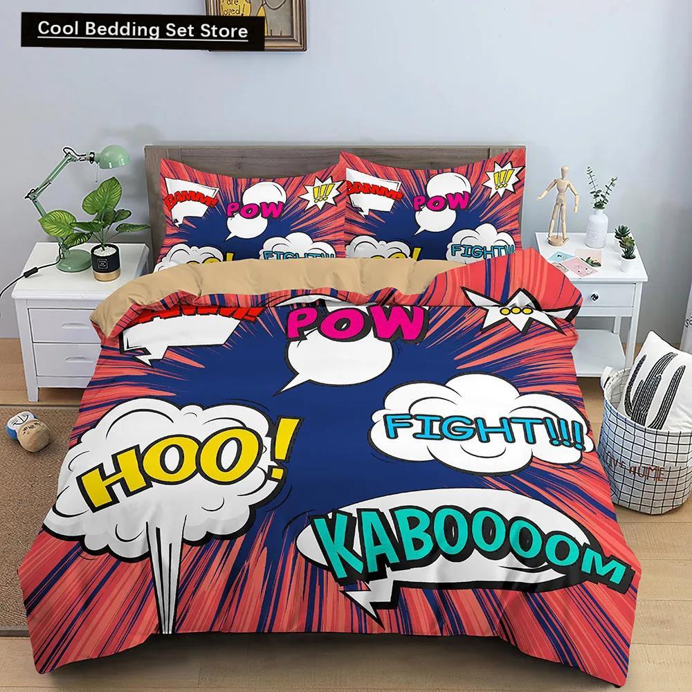 Comic Muster Bettbezug Queen King Cartoon Bettwäsche Set für Kinder Jungen Mädchen Hippie Hip Hop Rock Stil Polyester Bettdeckenbezug