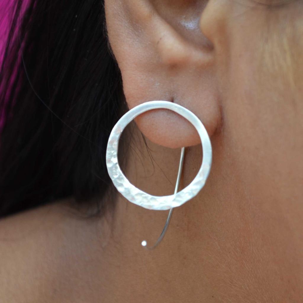 925 Sterling Silver Hammered Earrings, Round Handmade Stud Earrings, Gift For her, Anniversary Gift