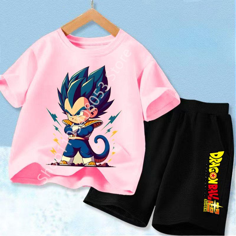 2026 Anime Cool Goku Dragon Ball Z Boys CosPlay Short Sleeve Shorts with Pocket Beach Pants Breathable Polyester T-shirt Kids Suit