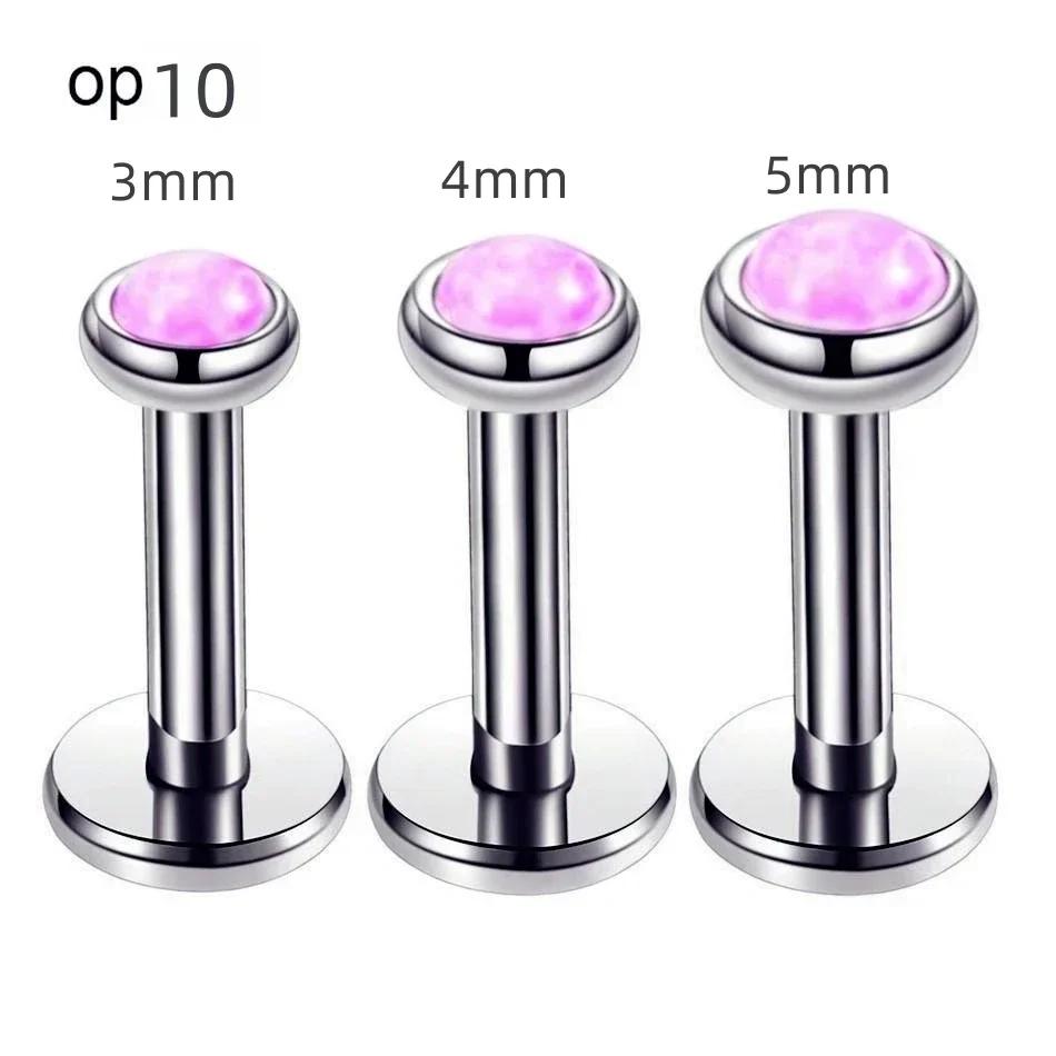 3pc 3/4/5mm Opal Internally Threaded Labret Ring Set 6-12mm Steel Bar Nose Ear Tragus Monroe Lip Stud Piercing