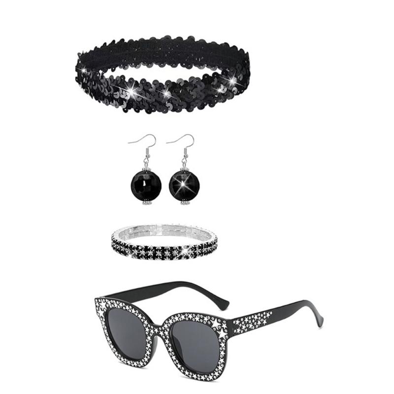 60s 70s 80s Disco Accessories Halloween Costume Jewelry Sunglasses Sequins Headband Ball Earrings Neacklace Bracelets
