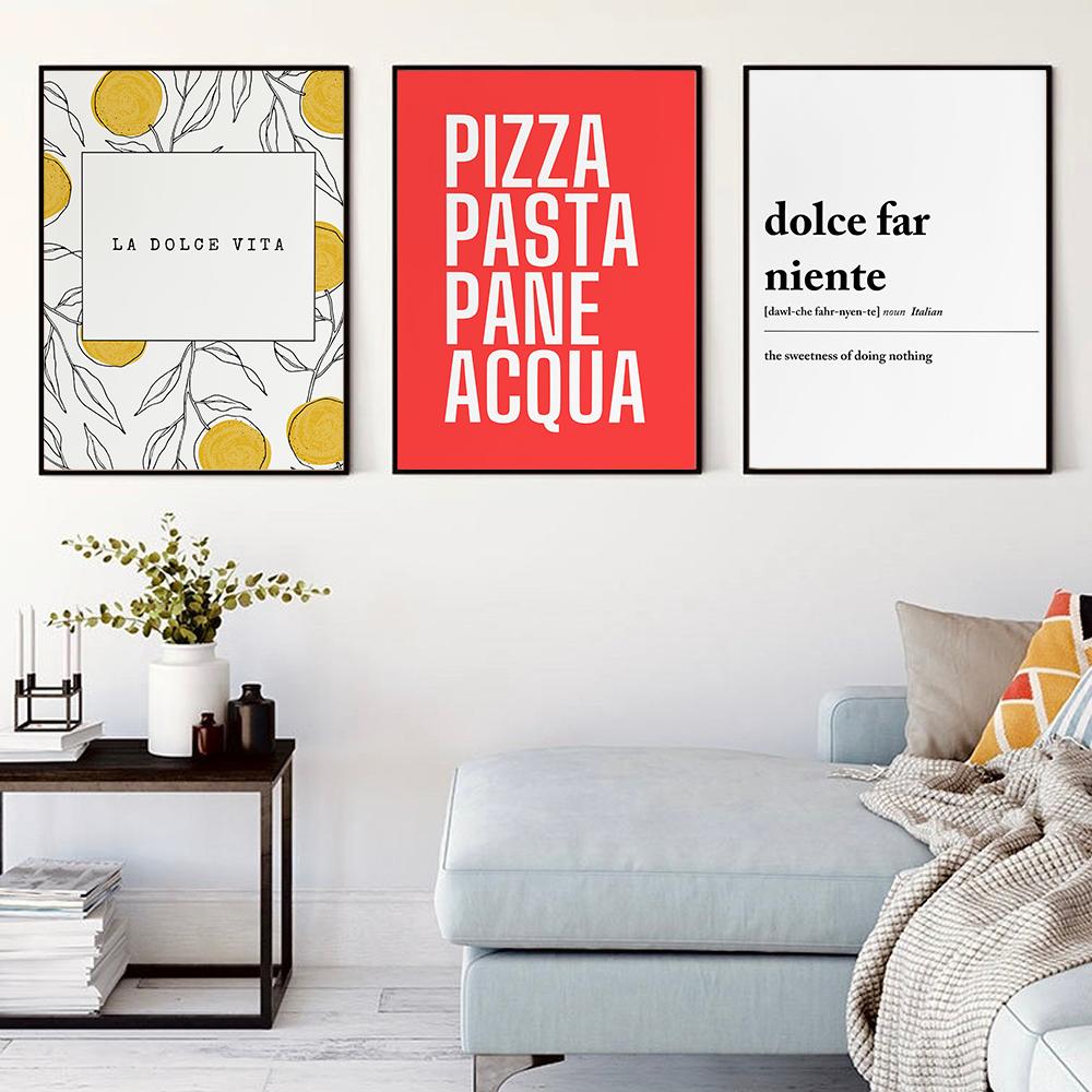Canvas Print Painting Poster La Dolce Vita Wall Picture Lemon Nordic  Italian Aperitivo Pizza Pasta Food Quote Art Kitchen Decor