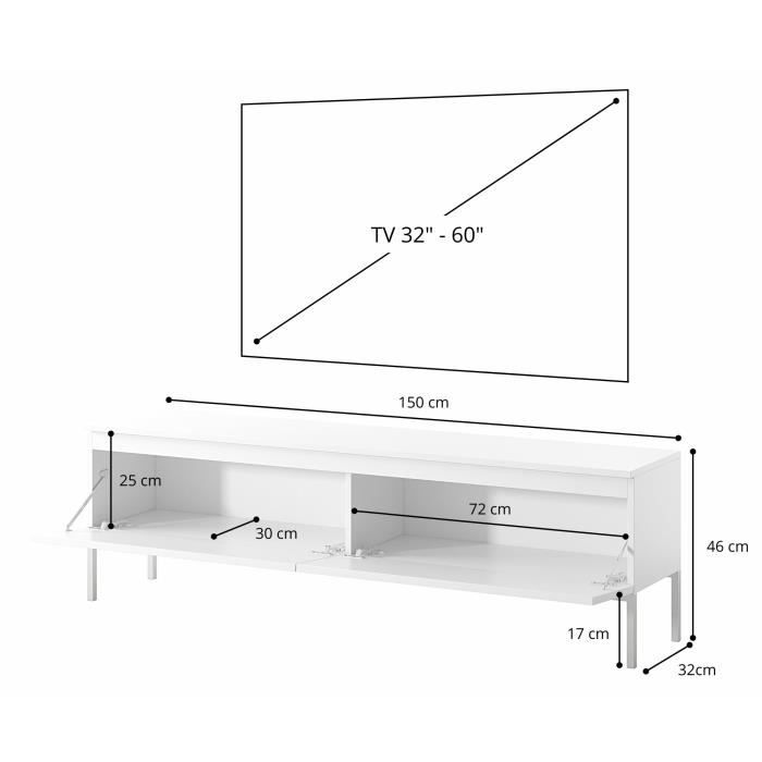 Meuble TV - BEMMI - 150 cm - blanc avec pieds dorés