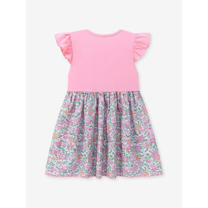 Girls' Floral Short-Sleeved Dress, Summer Baby Style, Cartoon Pattern Mid-Length Dress, Baby Princess Dress, Casual and Trendy