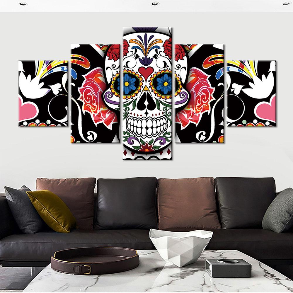 Canvas Pictures HD Prints Poster 5 Piece Abstract Skull Paintings Modular Home Decoration Wall Art