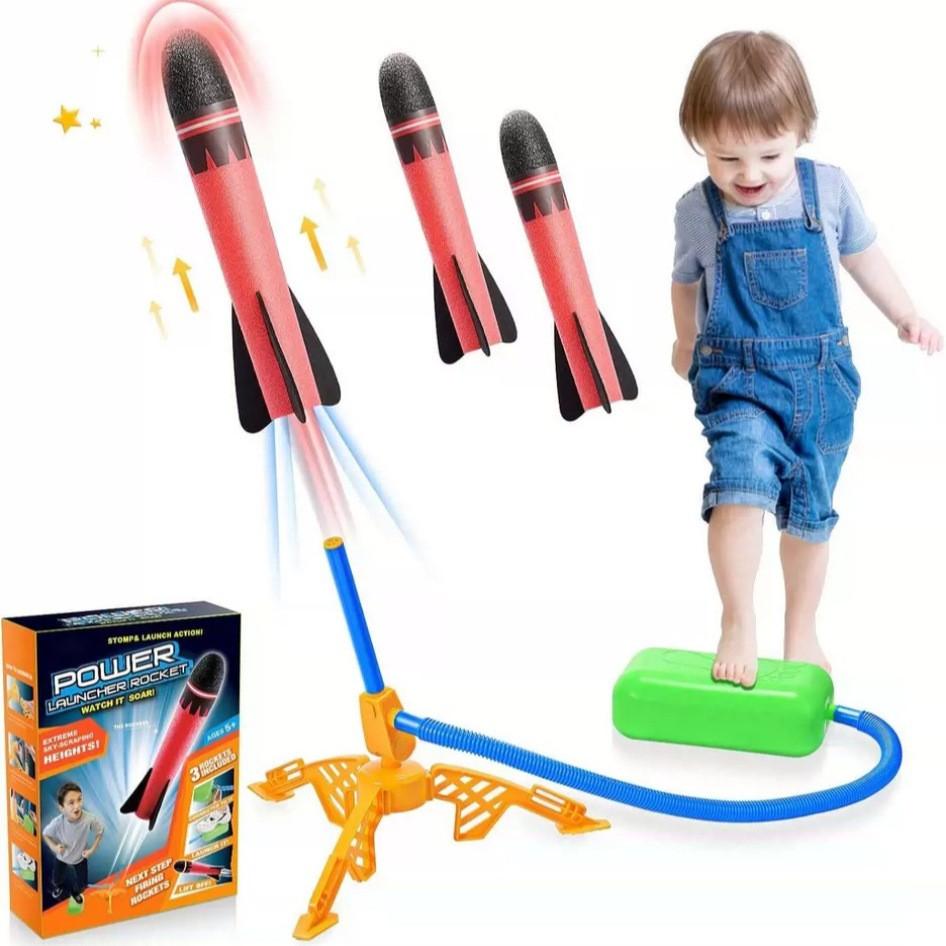 Kid-friendly Colorful Outdoor Toy Foot-powered Glowing Rocket Launcher For Fun Adventures