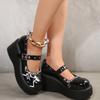 Fashion wedges Platform Mary Janes Women 2024 Round Toe Buckle Wedge Pumps Woman Patent Leather Black Buckle Punk Gothic Shoes