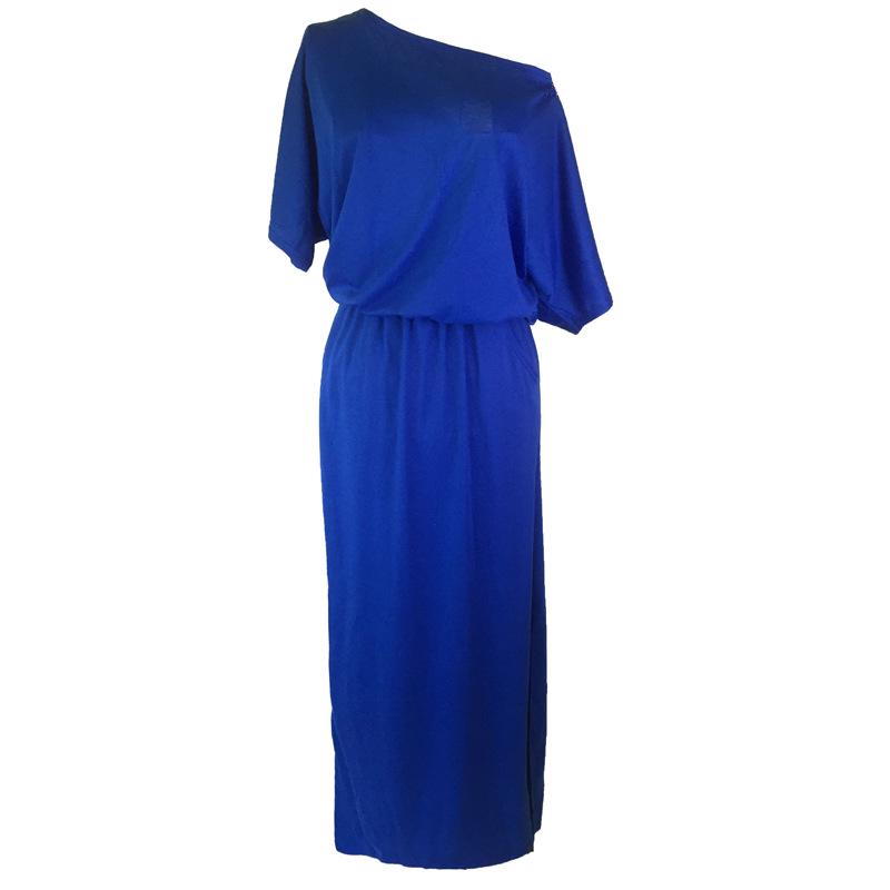 

Женское летнее однотонное свободное длинное платье макси с нерегулярным боковым разрезом и карманами L