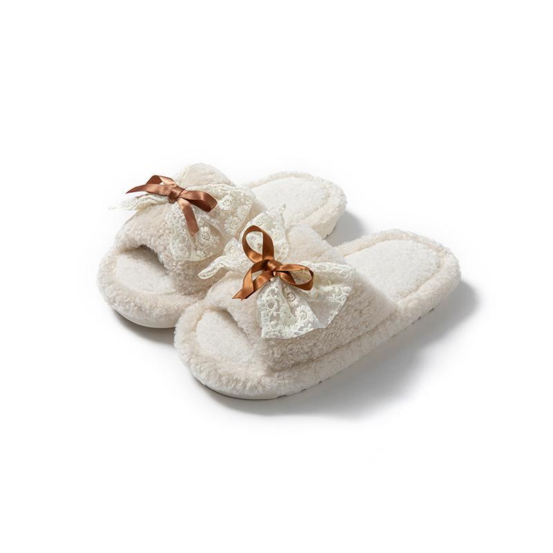 Spitzen Schleife Baumwollpantoffeln ins weniger flauschige Pantoffeln Zuhause Plüschpantoffeln
