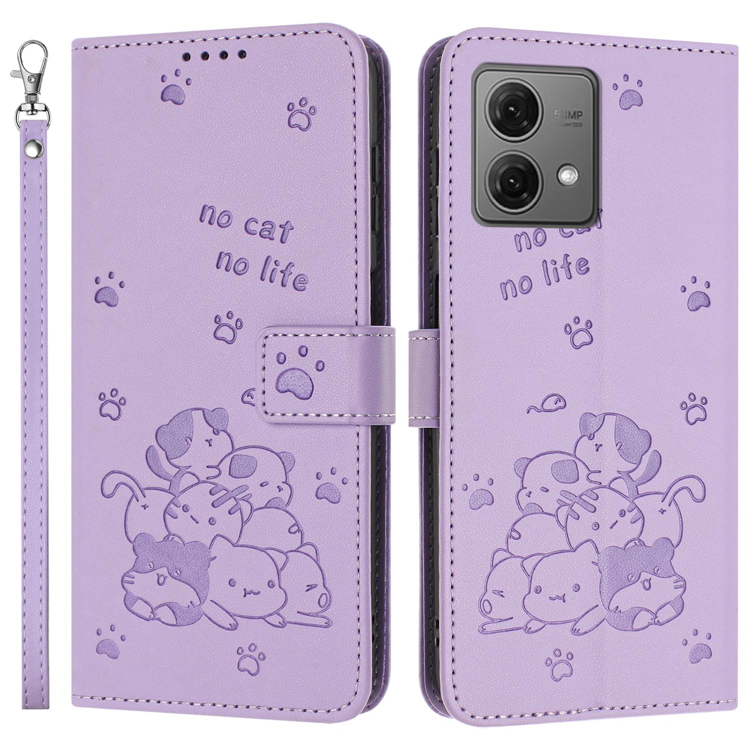 

For Motorola Moto G84 5G Case with Strap Cats Imprint Leather Wallet Phone Cover A