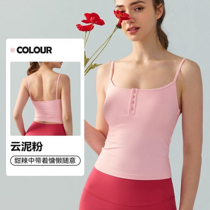 Sexy square neck thin shoulder strap yoga vest with chest pad women s outer wear beautiful back slim slim Pilates yoga top L