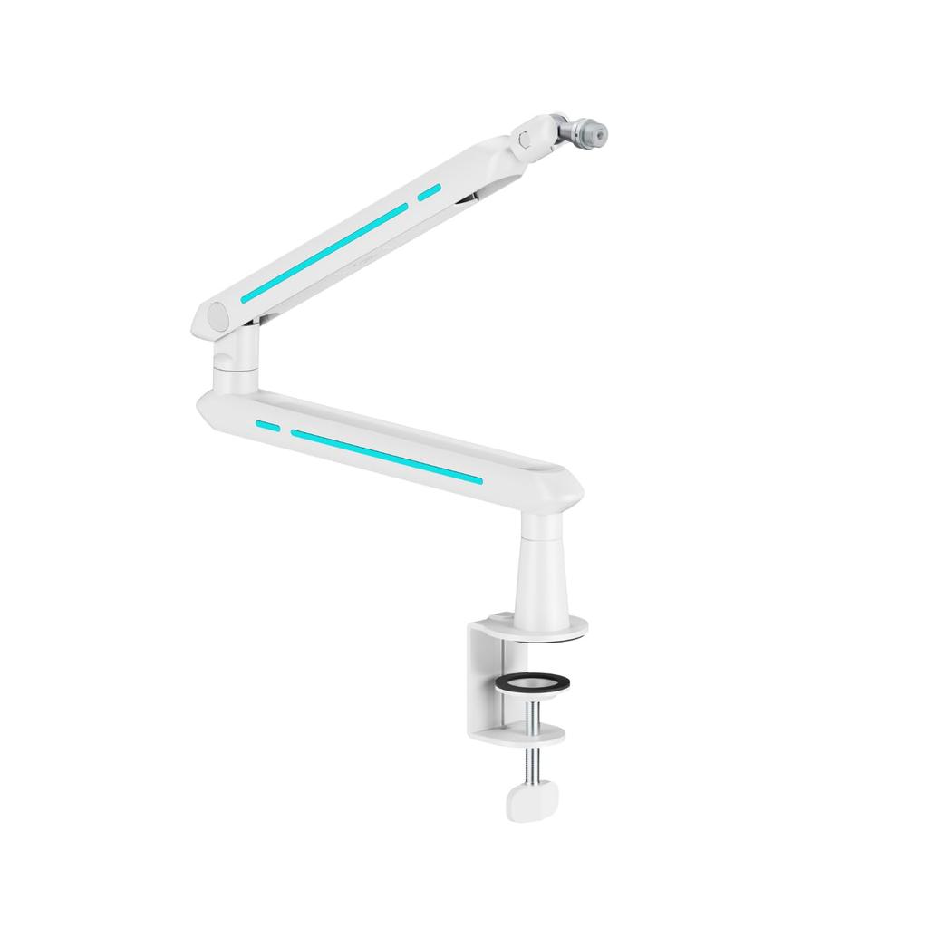 Alterzone ALZ-M5 White/Turquoise Blue Microphone Arm/Stand for Condenser, Dynamic, and Gaming Microphones, Space-Saving Design, 2kg Load Capacity, Inc