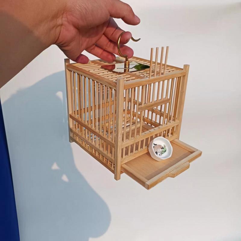 Exquisite Large Bamboo Grasshopper Cage with Free Accessories and Shipping, Damage Included
