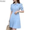 Women Casual Turn Down Collar Short Sleeve Dress