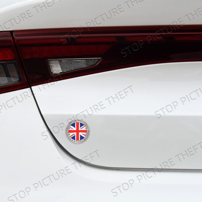 1Pc Metal Alloy Diamond Inlaid Style Union Jack British Flag Logo Car Trunk Fender Sticker Side Emblem Badge Decorative Accessories