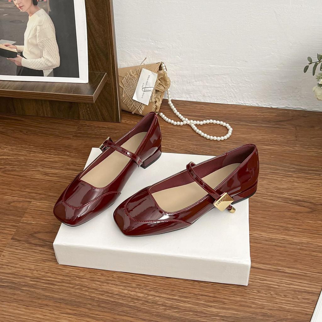 French retro single shoes 2025 grape mother spring new square head Mary Jane shoes women's comfortable soft sole shallow mouth women's shoes