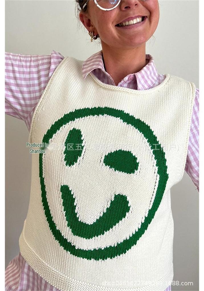 2026 Summer Loose Knit Sleeveless Smiley Face Vest for Women - 6 Colors