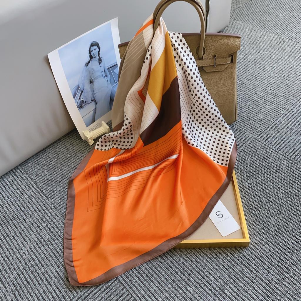 New Square Scarf for Women's Small Silk Scarf Satin Imitation Silk Geometric Print Spring and Summer Thin High-end Versatile Scarf Scarf