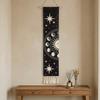 Fringed Tapestry, Soft Cotton with Sun Moon Star Prints Wall Hanging, Bohemian Style Doorway Curtain for Bedroom Living Room