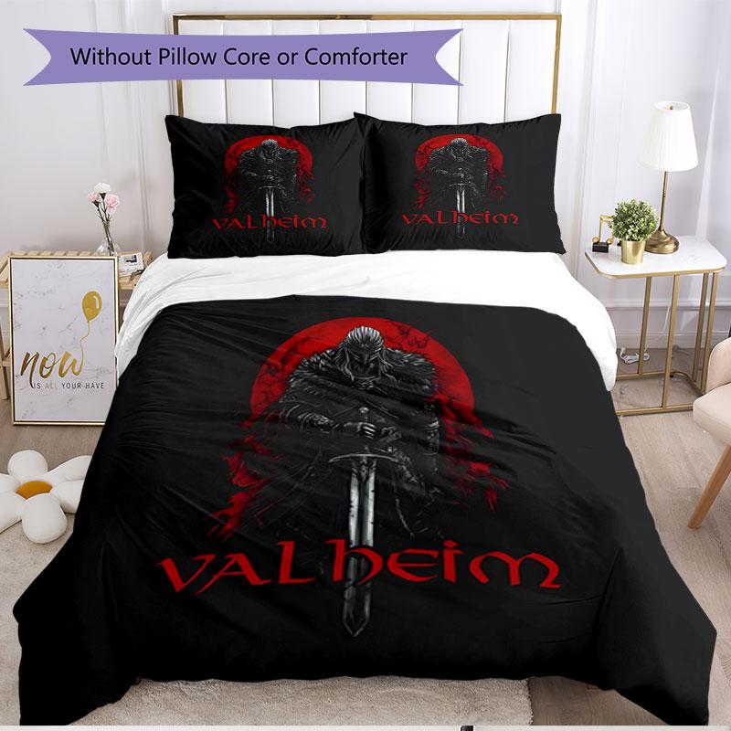 3pcs Duvet Cover Set (1*Duvet Cover + 2*Pillowcase, Without Core), Valheim Print Soft All‑Season Bedding Set, Home Bedroom Decor Gift