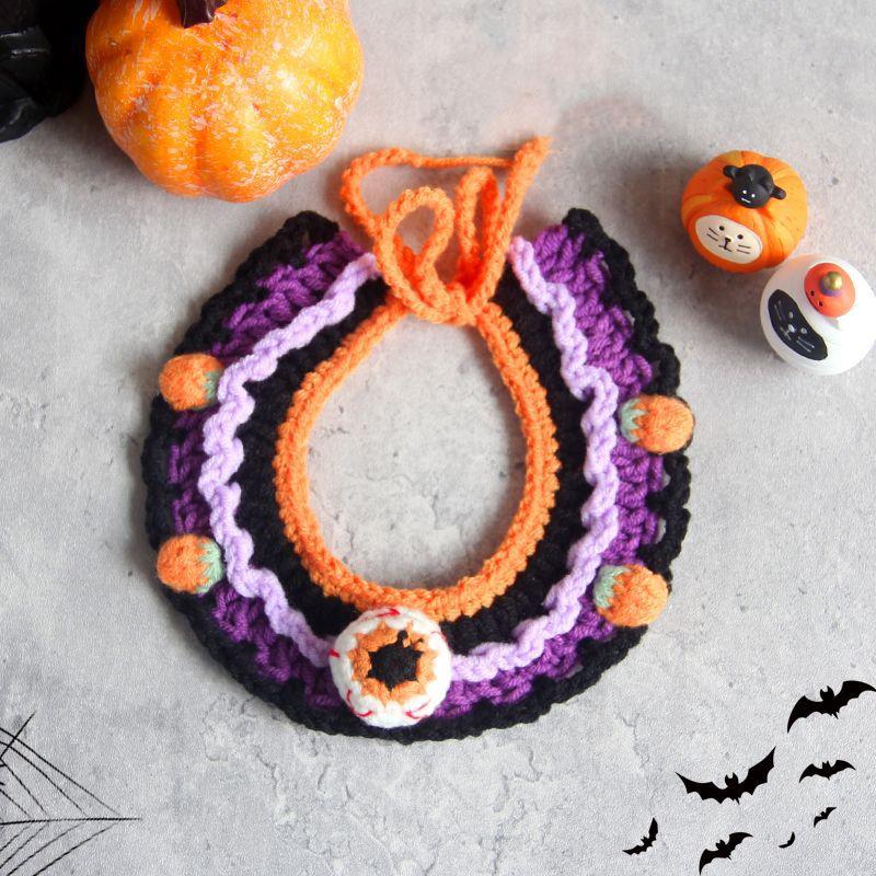Cute Halloween Pet Cat Dog Woven Scarf Hat Clothing Collar Kawaii Cartoon Cats Dress Up Clothing Costume Pet Accessories