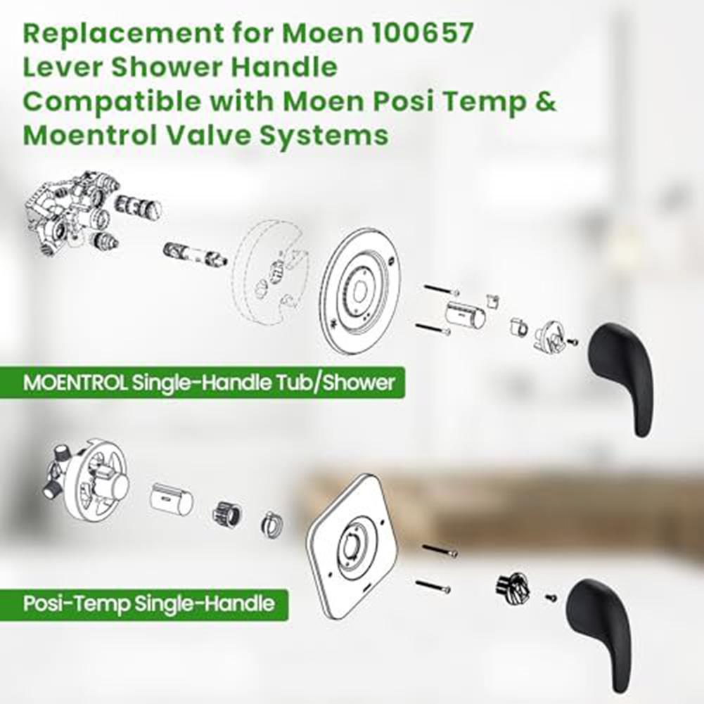 For Durable Black Shower Handle Replacement for Model 100657 Compatible with Various Valve Systems Easy Installation