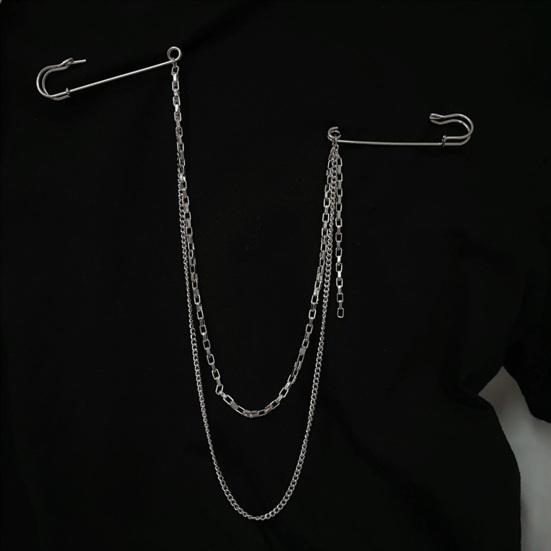 Unisex Clothes Pin Single/Double Layer Chain Polished Large Pin Alloy Pants Shirt Chest Suit Skirt Decoration